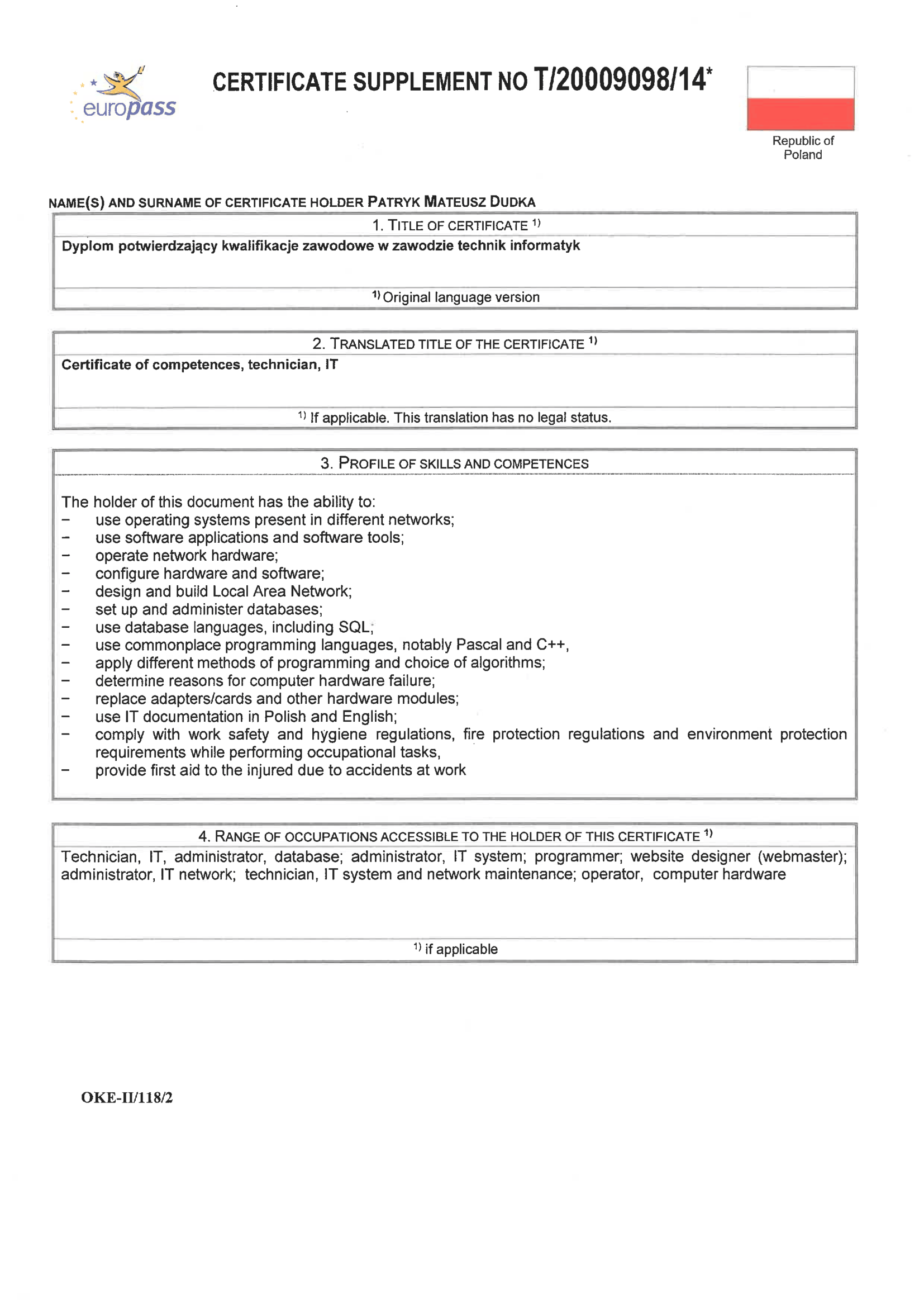 Professional Diploma Certificate
